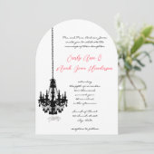 Black Chandelier Damask Wedding Invitations Kaart (Staand voorkant)