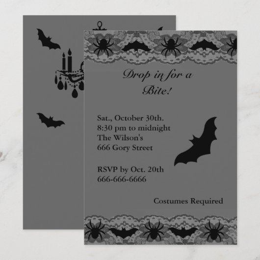 Black Chandelier en Bats Halloween Invitation Kaart (Voorkant / Achterkant)