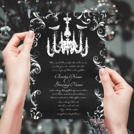 Black Chandelier Love Bird Wedding Invitation Kaart