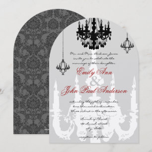 Black Chandeliers Red Accents Wedding Kaart