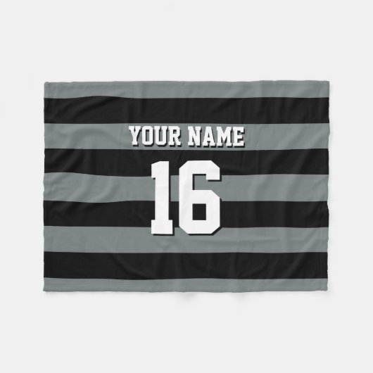 Black Charcoal Team Jersey Preppy Stripe Fleece Deken (Voorkant (Horizontaal))
