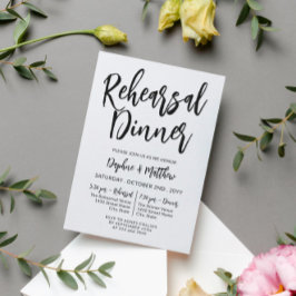 Black Charming Calligraphy Rehearsal Dinner Kaart