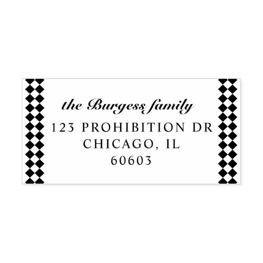 Black Checkerboard Border Return Address Zelfinktende Stempel (Design)