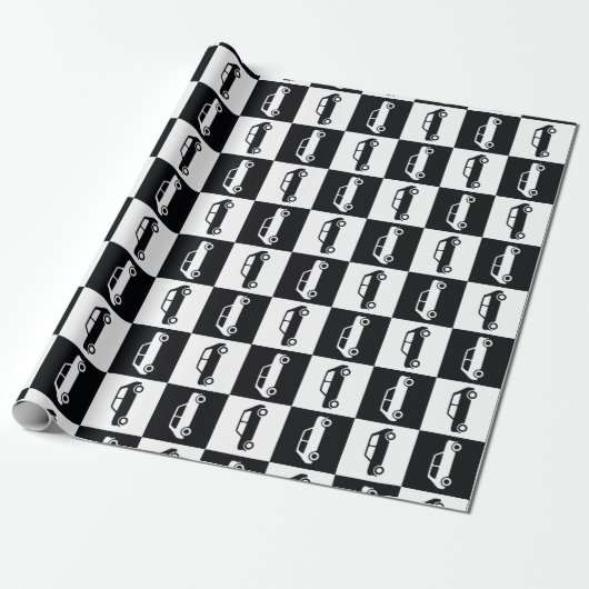 Black Checkerboard Mini Cooper Cadeaupapier (Uitgerold)