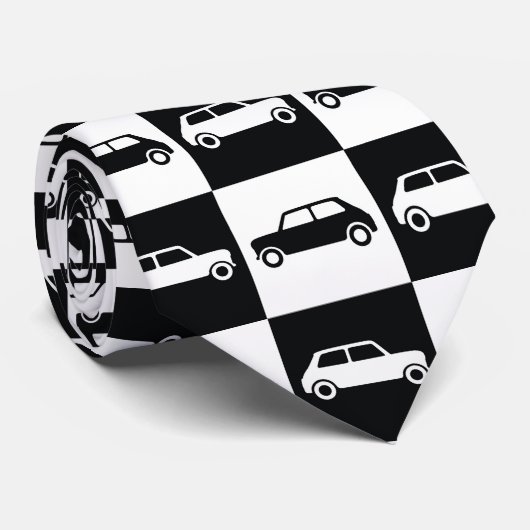 Black Checkerboard Mini Cooper Stropdas (Opgerold)