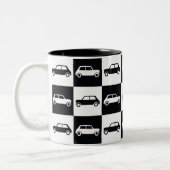 Black Checkerboard Mini Cooper Tweekleurige Koffiemok (Links)