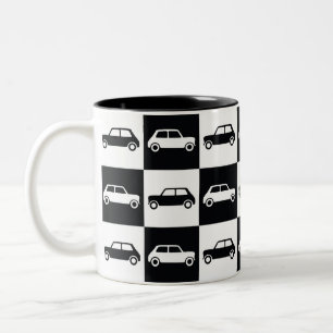 Black Checkerboard Mini Cooper Tweekleurige Koffiemok
