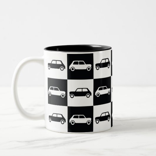 Black Checkerboard Mini Cooper Tweekleurige Koffiemok (Links)