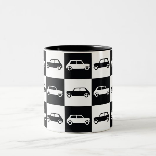 Black Checkerboard Mini Cooper Tweekleurige Koffiemok (Center)