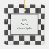 Black Checkerboard Personalized Photo Keramisch Ornament (Achterkant)