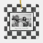 Black Checkerboard Personalized Photo Keramisch Ornament (Voorkant)