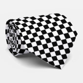 Black Checkered Mod Racing Pattern Stropdas (Opgerold)