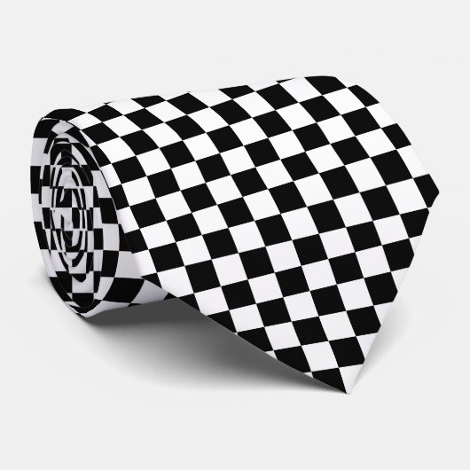 Black Checkered Mod Racing Pattern Stropdas (Opgerold)