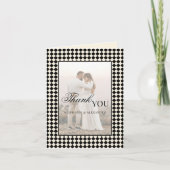 Black Checkered Old Money Photo Wedding Folded Bedankkaart (Voorkant)
