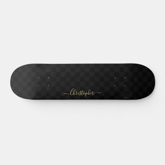 Black Checkered Pattern Cool Gold Monogram onderte Persoonlijk Skateboard (Horizontaal)