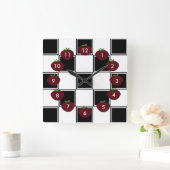 Black Checkered Vierkante Klok (Huis)
