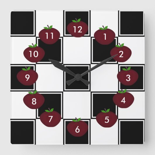 Black Checkered Vierkante Klok (Voorkant)