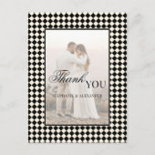 Black Checks Old Money Photo Wedding Thank You Briefkaart (Voorkant)