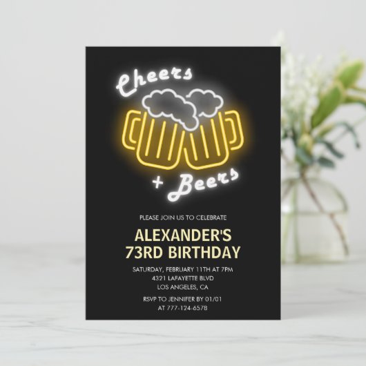 Black Cheers and Beers Drink 73ste verjaardag Kaart (Staand voorkant)