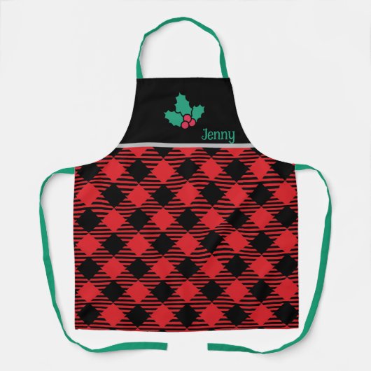 Black Chef Christmas Schort - Red Plaid Personaliz (Voorkant)