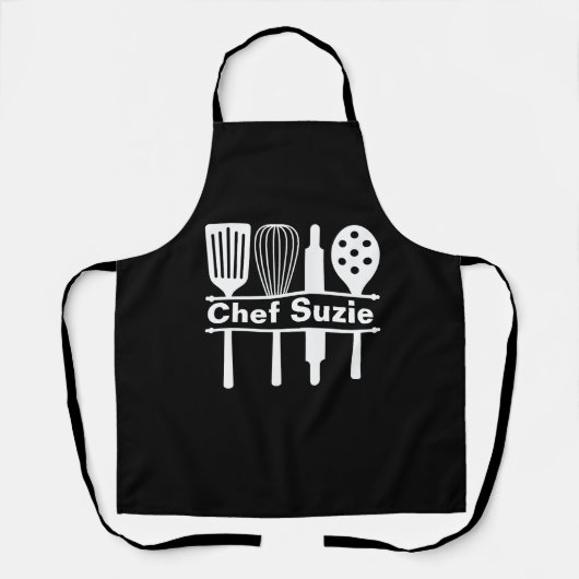 Black Chef Schort - Custom Name Keuken Gift (Voorkant)