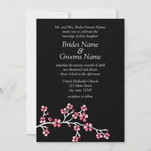 Black Cherry Blossom Elegant Wedding 5x7 Kaart (Voorkant)