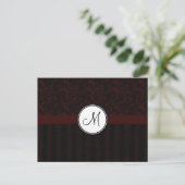 Black Cherry Floral Wisps & Stripes met monogram Briefkaart (Staand voorkant)
