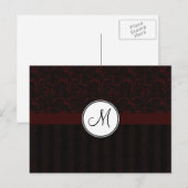 Black Cherry Floral Wisps & Stripes met monogram Briefkaart (Voorkant / Achterkant)