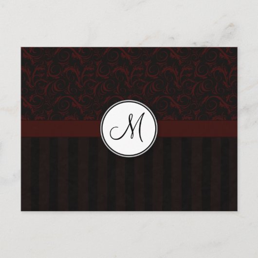 Black Cherry Floral Wisps & Stripes met monogram Briefkaart (Voorkant)