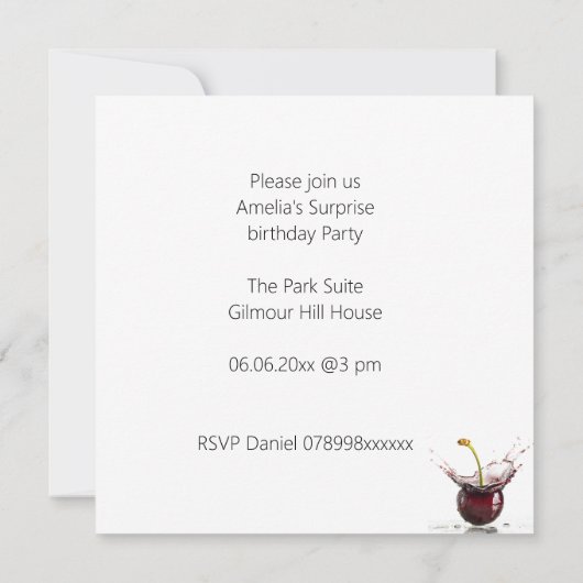 Black Cherry Party Uitnodiging (Achterkant)