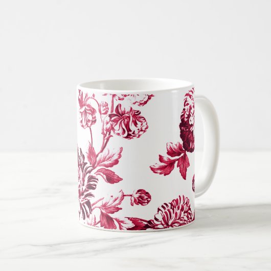 Black Cherry Red  Floral Toile No.2 Koffiemok (Voorkant rechts)