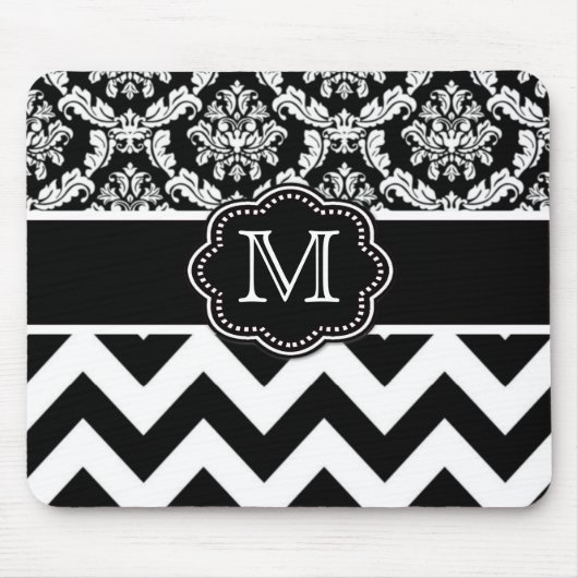 Black Chevron Damask Persoonlijke Mousepad Muismat (Voorkant)