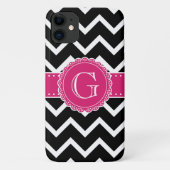 Black Chevron Hot Pink Flower Monogram zwart Case-Mate iPhone Case (Achterkant)
