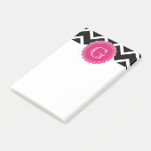 Black Chevron Hot Pink Flower Monogram zwart Post-it® Notes (Schuin)