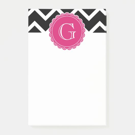 Black Chevron Hot Pink Flower Monogram zwart Post-it® Notes (Voorkant)