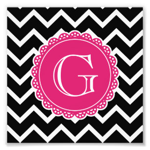 Black Chevron Hot Pink Monogram Foto Afdruk