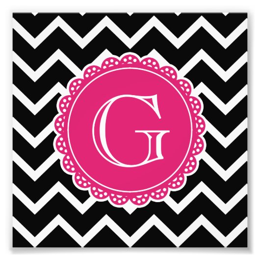 Black Chevron Hot Pink Monogram Foto Afdruk (Voorkant)