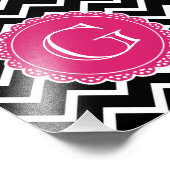 Black Chevron Hot Pink Monogram Foto Afdruk (Hoek)