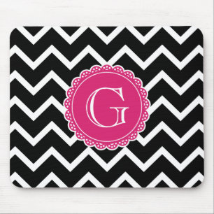 Black Chevron Hot Pink Monogram Muismat