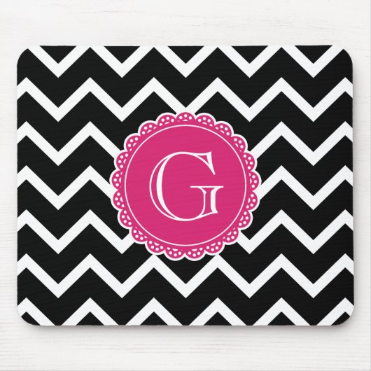 Black Chevron Hot Pink Monogram Muismat (Voorkant)