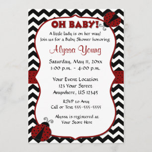 Black Chevron Ladybug Baby shower nodigt uit Kaart
