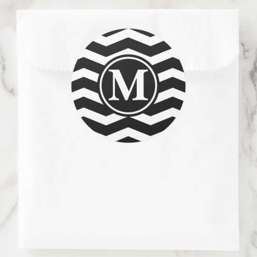 Black Chevron Monogram Ronde Sticker (Tas)