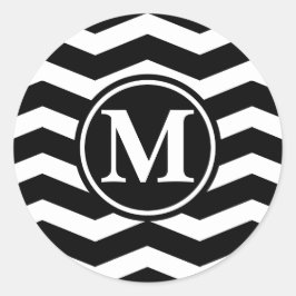 Black Chevron Monogram Ronde Sticker