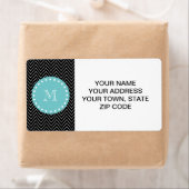 Black Chevron Pattern | Blauwgroen monogram Etiket (Insitu)