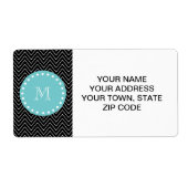 Black Chevron Pattern | Blauwgroen monogram Etiket (Voorkant)
