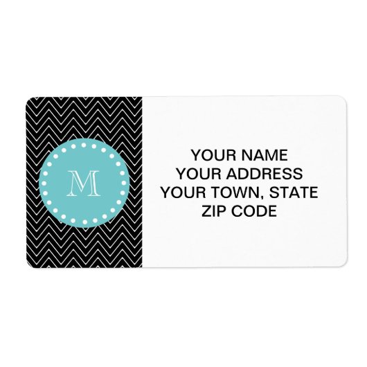 Black Chevron Pattern | Blauwgroen monogram Etiket (Voorkant)