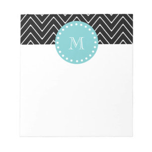 Black Chevron Pattern   Blauwgroen monogram Notitieblok