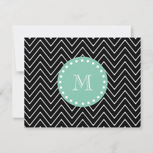 Black Chevron Pattern | Munt Green Monogram (Voorkant)