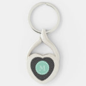 Black Chevron Pattern | Munt Green Monogram Sleutelhanger (Voorkant)