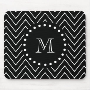 Black Chevron Pattern Zwart monogram Muismat